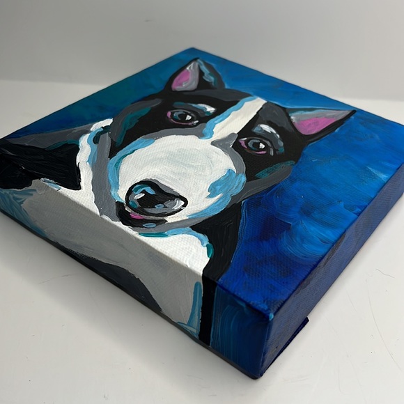Bull Terrier original hand painted acrylic on gallery wrapped canvas. 6”x6” - Picture 3 of 7